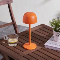 Lindby LED dobíjacia stolová lampa Arietty, oranžová, hliník, Ø 10,5 cm