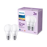 Philips LED E27 8W 806lm 2 700 K matná 2 ks