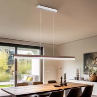 Quitani LED závesná lampa Keijo, nikel/orech, 143 cm