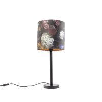 Romantická stolová lampa čierna s kvetinovým tienidlom 25 cm - Simplo