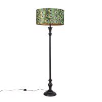 Stojacia lampa čierna s velúrovým odtieňom páv zlato zlatá 50 cm - Classico