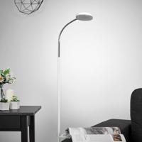 Stojacia lampa Lindby LED Milow, biela, výška 140 cm, nožný spínač