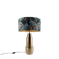 Stolná lampa bronzová s tienidlom z zamatu s farbou pavího peria so zlatom 50 cm - Bruut