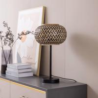 Stolná lampa Lindby Nerys, čierna, bambus, Ø 28 cm