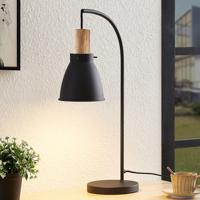 Stolná lampa Lindby Trebale, E14, železo, drevo, čierna