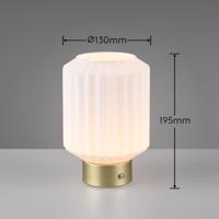 Stolná lampa Lord LED s dobíjaním, mosadz/opál, výška 19,5 cm, sklo