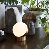 Stolová lampa Beacon Mikoh, kov vo farbe starožitnej mosadze, sklo