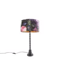 Stolová lampa čierna 35 cm zamatový odtieň kvetinový vzor - Pisos