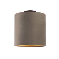 Stropná lampa s velúrovým tienidlom taupe so zlatom 25 cm - čierna Combi