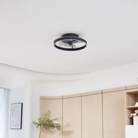 Stropný ventilátor Lindby LED Momitu, čierny, tichý, Ø 14 cm