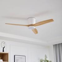 Stropný ventilátor Lucande LED Faipari, drevo, DC, tichý, 132 cm