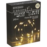 Svetelný drôt s časovačom Silver Wire, 40 LED, teplá biela, 195 cm