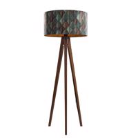 Vloerlamp walnoot hout met velours lampenkap blad dessin 50cm - Tripod Classic