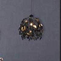 Závesná lampa Leavy, čierna/zlatá, Ø 38 cm, plast