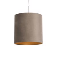 Závesná lampa s velúrovým tienidlom taupe so zlatom 40 cm - Combi